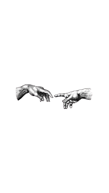 A roman-style decorative piece portraying two hands pointing at one-another